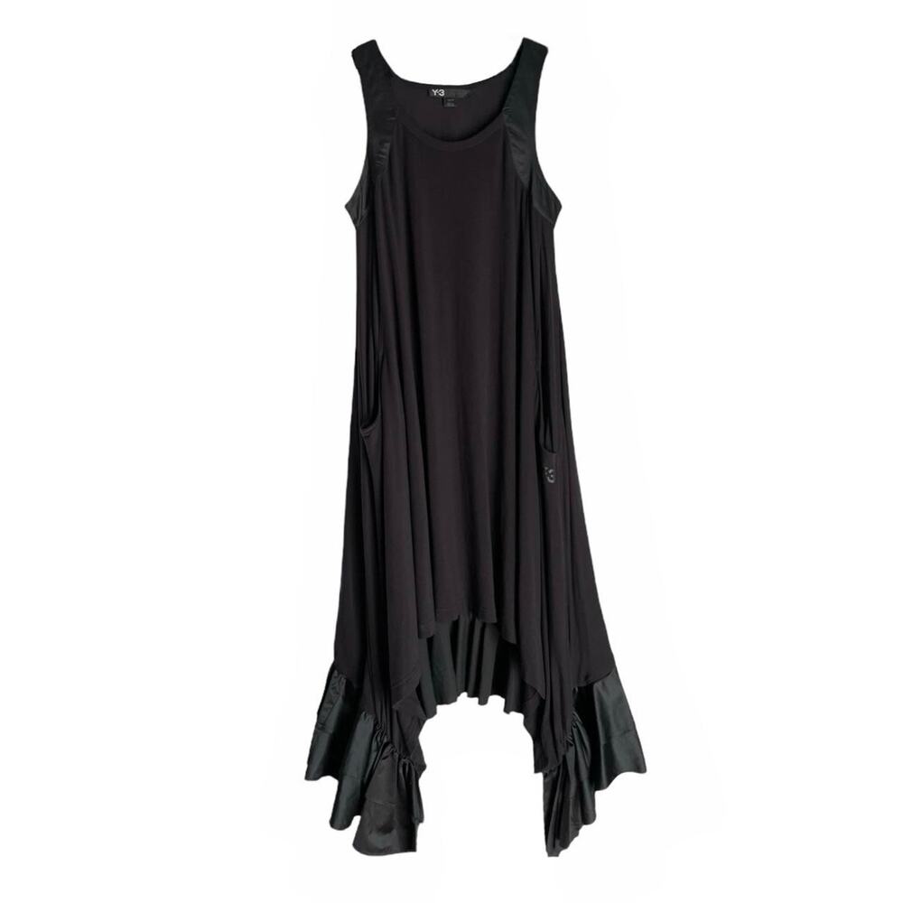 Y-3 Yohji Yamamoto x Adidas black asymmetrical tank dress with ruffle hem